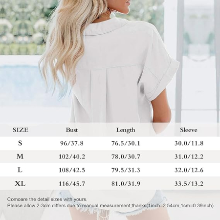 Cămașă de vara pentru femei, subtire, lejera, Alba M [5]