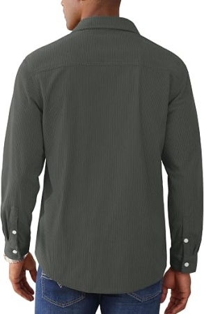 Cămașă Jachetă Bărbați EKLENTSON, Catifea Corduroy, Mâneci Lungi, S, Gri Închis [4]