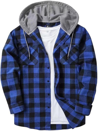 Camasa albastra captusita, tip jacheta, in carouri, cu fermoar si buzunare cu capse, 2XL [1]