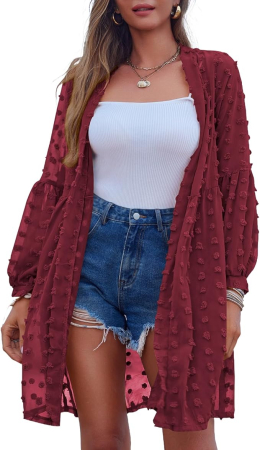 CAMASI - Cămașă lunga, larga, cu mânecă lungă pentru femei, visinie L