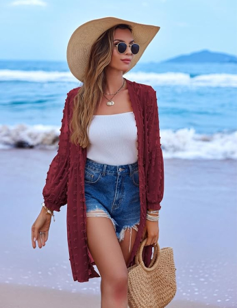 Cămașă lunga, larga, cu mânecă lungă pentru femei, visinie S [3]