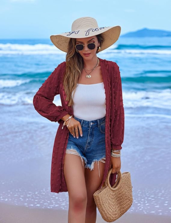 Cămașă lunga, larga, cu mânecă lungă pentru femei, visinie L [2]