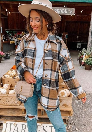 Cămașă in carouri, larga, cu mânecă lungă pentru femei gri cu maro 3XL [1]