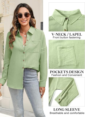 Camasa de vara larga cu maneca lunga pentru femei, verde XL [1]