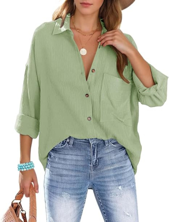 CAMASI FEMEI - Camasa de vara larga cu maneca lunga pentru femei, verde XL