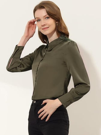 Cămașă lejeră cu mânecă lungă pentru femei marimea S, Verde militar [1]