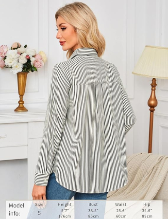 Cămașă lejeră cu mânecă lungă pentru femei marimea 2XL alba cu dungi [5]