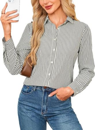 IMBRACAMINTE - Cămașă lejeră cu mânecă lungă pentru femei marimea L alba cu dungi