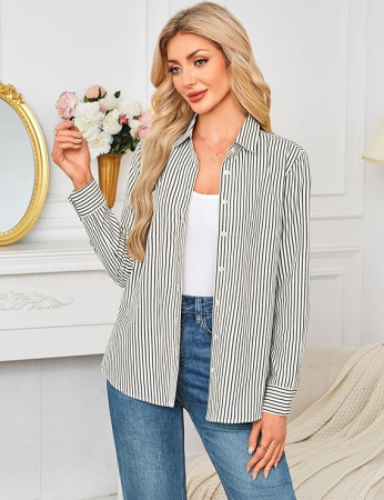 Cămașă lejeră cu mânecă lungă pentru femei marimea L alba cu dungi [3]