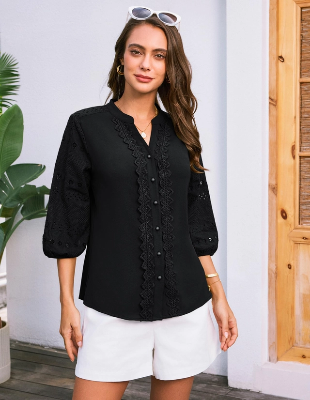 Cămașă lejeră cu mânecă 3/4 pentru femei, neagra S [1]