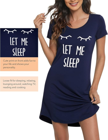 Camasa lejera de somn pentru femei, din material moale, albastru S [2]