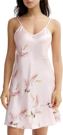 Pijamale dama - Camasa lejera de somn pentru femei, din satin, roz cu model S