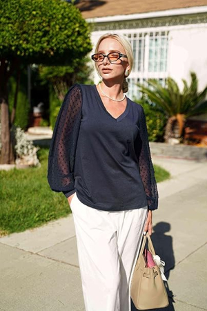 Bluza larga, cu mânecă lungă pentru femei, albastra S [4]