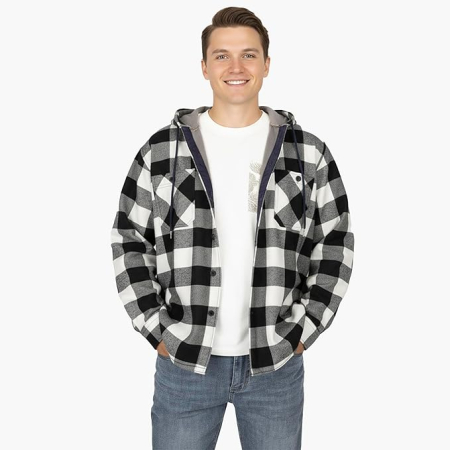 Camasa gri captusita, tip jacheta, in carouri, cu fermoar si buzunare cu capse, 2XL [1]