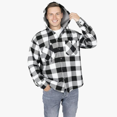 Camasa gri captusita, tip jacheta, in carouri, cu fermoar si buzunare cu capse, 2XL [4]