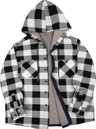 CAMASI - Camasa gri captusita, tip jacheta, in carouri, cu fermoar si buzunare cu capse, 2XL