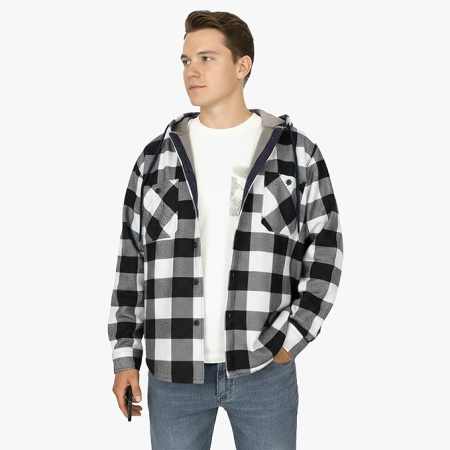 Camasa gri captusita, tip jacheta, in carouri, cu fermoar si buzunare cu capse, 2XL [2]