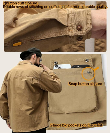 Camasa maro lejera tip jacheta, cu maneca lunga, buzunare mari, pentru barbati XL [4]