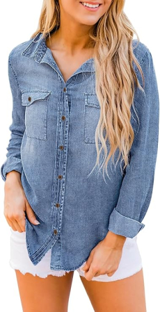 Camasa Albastra din denim, larga, cu maneca lunga pentru femei XL [3]