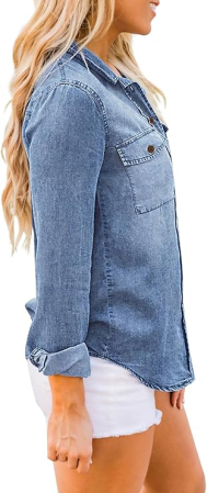 Camasa Albastra din denim, larga, cu maneca lunga pentru femei XL [2]