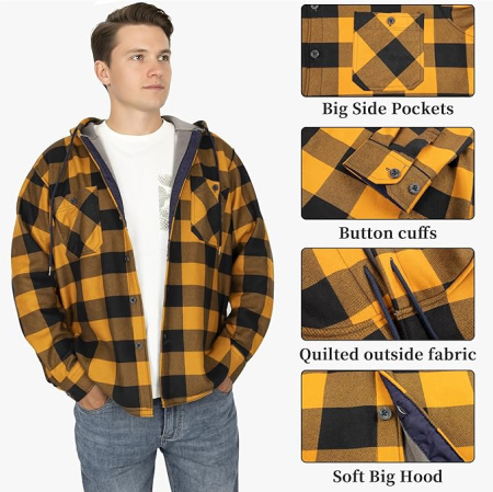 Camasa maro captusita, tip jacheta, in carouri, cu fermoar si buzunare cu capse, 2XL [4]