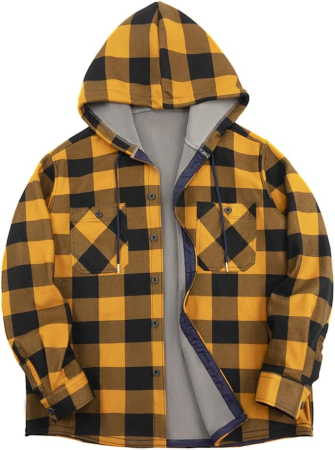 CAMASI - Camasa maro captusita, tip jacheta, in carouri, cu fermoar si buzunare cu capse, 2XL