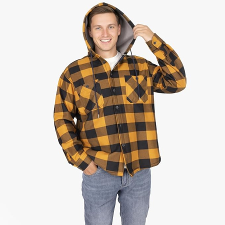 Camasa maro captusita, tip jacheta, in carouri, cu fermoar si buzunare cu capse, 2XL [5]