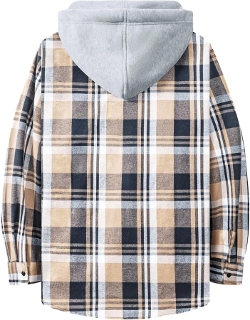 Camasi subtiri tip jacheta, in carouri, cu gluga si nasturi, 3XL, set 3 bucati, crem, mov albastru [2]