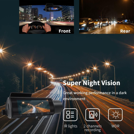 Cameră auto duală față și spate cu aplicație, WiFi 4K HD,vedere nocturnă, WDR, înregistrare în buclă, unghi larg de 170°, senzor G [2]