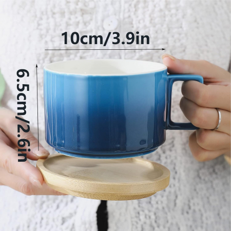 Cana ceramica mare 310ml cu suport din lemn [1]