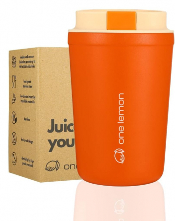 CASA SI GRADINA - Cana de cafea din otel inoxidabil cu capac detasabil, 350ml, portocaliu