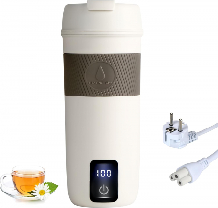BUCATARIE - Cana termica 380ml, 300W, alimentare la 220V, alba, incalzire rapida, temperatura reglabila