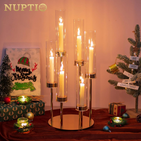 Candelabre aurite inalte pentru 6 lumanari, set 2 bucati [1]