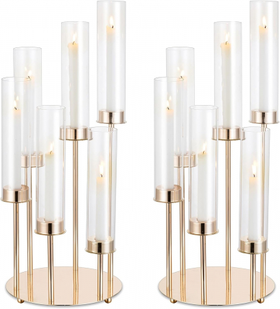 SUPORTURI LUMANARI - Candelabre aurite inalte pentru 6 lumanari, set 2 bucati