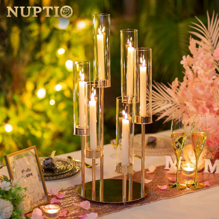 Candelabre aurite inalte pentru 6 lumanari, set 2 bucati [2]