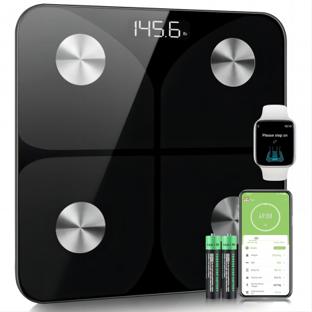 Cantare corporale - Cântar digital pentru grăsimi corporale, masă musculară cu APP 180 kg , Bluetooth, IMC, greutate, apă și masă musculară
