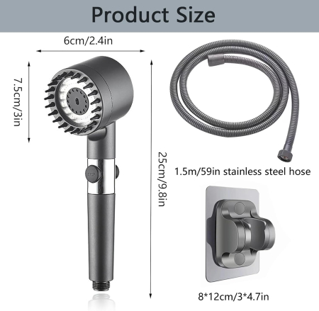 Cap de dus cu 3 moduride jet, presiune mare, cu furtun de 1.5 m, negru [6]