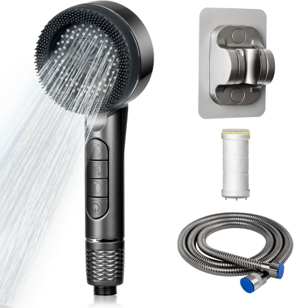 Cap de dus cu 4 moduri, cu filtru si oprire, cu furtun de 1.5 m, negru [1]