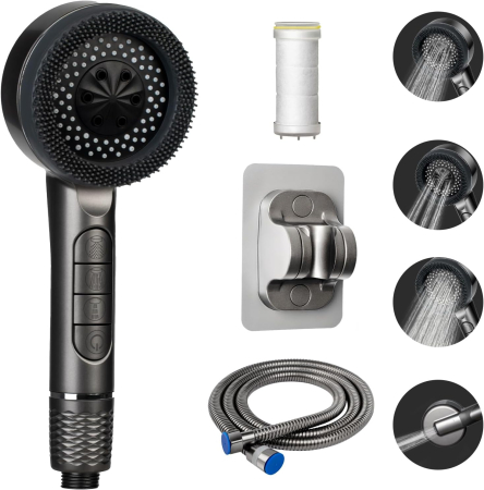 Coloane de dus si seturi de dus - Cap de dus cu 4 moduri, cu filtru si oprire, cu furtun de 1.5 m, negru