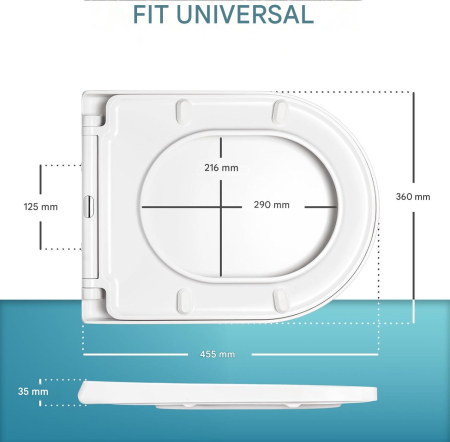 Capac WC Universal cu Închidere Soft, D-Shape, Duroplast Alb, Quick Release, Montare de Sus, 150 kg [6]