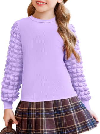 Bluze copii - Bluza Mov lejera cu maneci lungi texturate pentru fete 7-8 ani