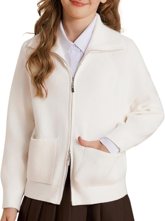 IMBRACAMINTE - Cardigan, bluza tricotata cu maneci lungi si fermoar dublu pentru fete 8 ani