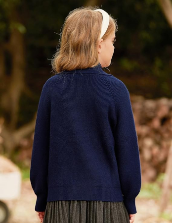 Cardigan albastru, bluza tricotata cu maneci lungi si fermoar dublu pentru fete 8 ani [3]