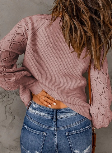 Cardigan, bluza tricotata larga cu maneci lungi si nasturi, pentru femei, Roz 2XL [1]