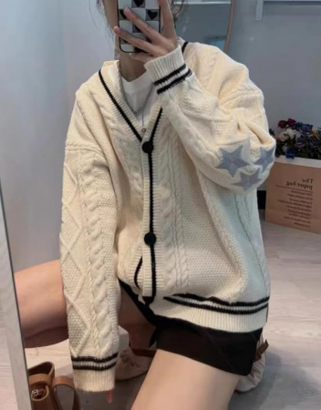 Cardigan, bluza tricotata larga cu maneci lungi si nasturi, pentru femei, Alb M [5]