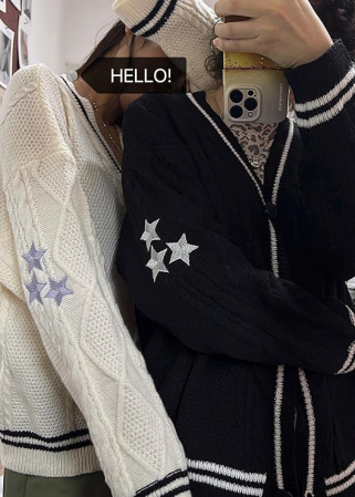 Cardigan, bluza tricotata larga cu maneci lungi si nasturi, pentru femei, Alb M [3]