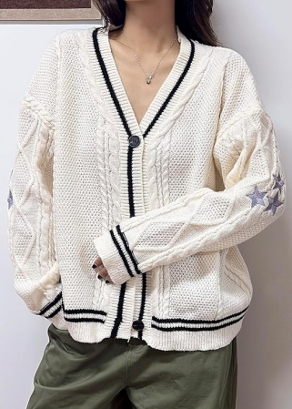 Cardigan, bluza tricotata larga cu maneci lungi si nasturi, pentru femei, Alb M [2]