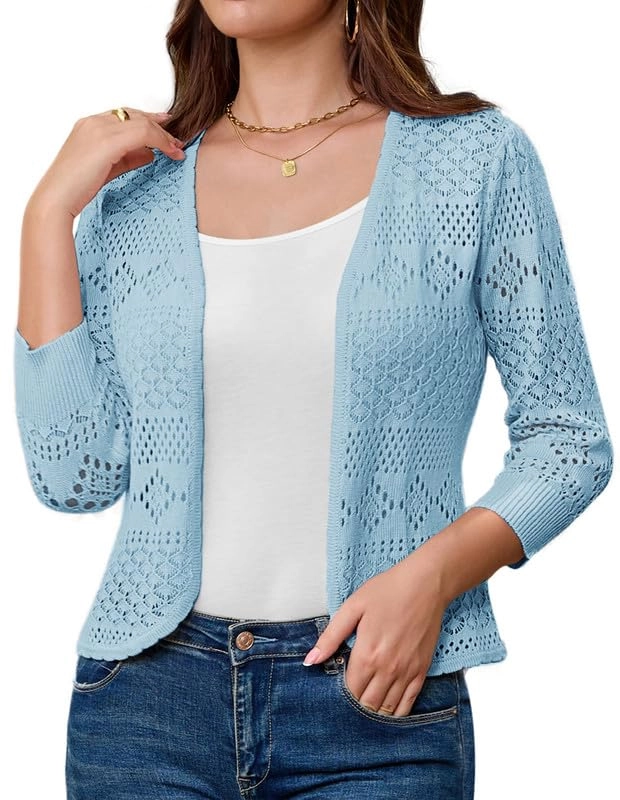 BLUZE FEMEI - Bolero pentru femei- Bluza tricotata scurta, eleganta cu maneci 3/4 Bleu XL