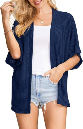 Bluze dama - Cardigan albastru Damă STYLEWORD, Lejer, Mâneci 3/4, Stil Kimono, Fără Închidere, M