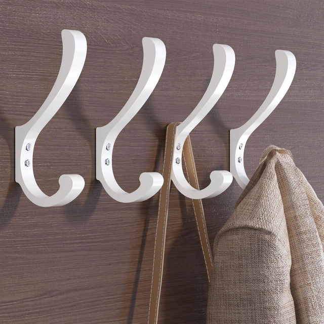 ACCESORII BAIE - Carlige albe din metal pentru baie, hol, bucatarie, 6 bucati cu accesorii
